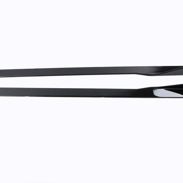 Two elongated, black metal strips lie parallel. Each strip has a slightly raised, angled section, set against a plain white background.