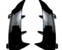 Two glossy black car bumper fins are facing each other, designed to be attached via clips. They are positioned on a plain white background.