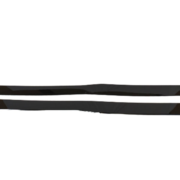 Two sleek, black plastic strips lie parallel on a plain white background, possibly components for a car or device, emphasizing simplicity and modern design.