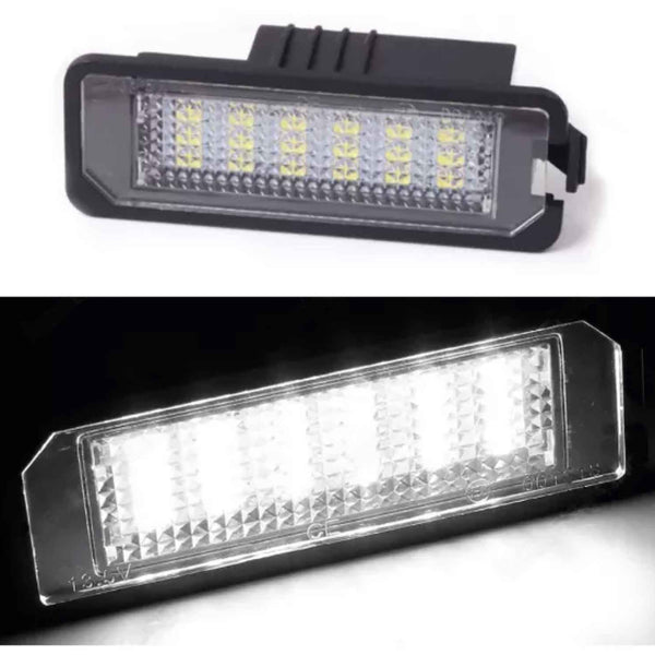 A rectangular LED light with multiple bulbs is shown in two images. The top image displays the unlit light against a white background, while the bottom image shows it illuminated in the dark.
