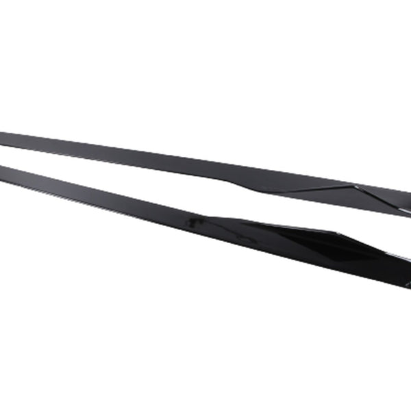 Two sleek, black metal rods lay parallel on a white background, featuring simple, angled shapes for a modern appearance.