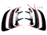 Car spoiler components, disassembled and laid flat, include curved aerodynamic pieces with red adhesive strips and five screws for assembly, presented against a plain white background.