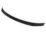 A black car spoiler curves gracefully, designed for aerodynamic effect, isolated against a plain white background.
