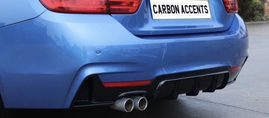 4 Series - F32/F33/F36: Gloss Black Twin Exhaust Diffuser - Carbon Accents