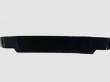 A sleek black car spoiler is shown against a plain gray background, featuring a curved, aerodynamic design with a glossy surface.