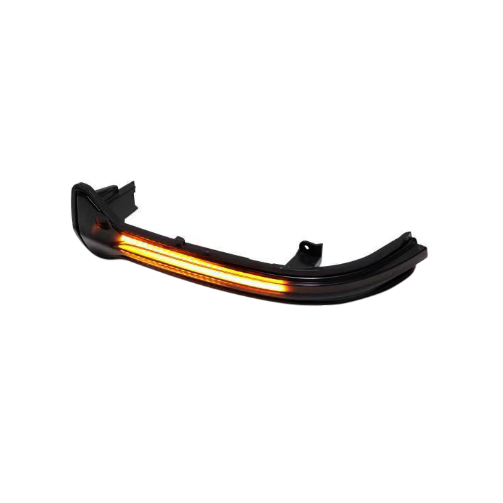 A curved automotive light with glowing amber LED strips is isolated against a white background, suggesting use as a vehicle turn signal or indicator.
