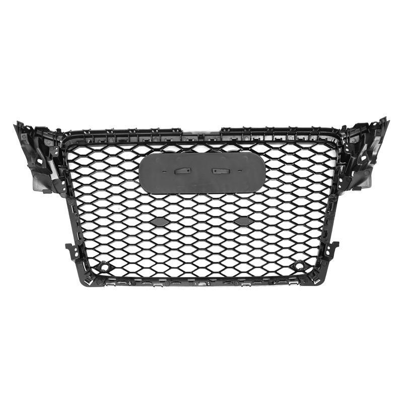 A black honeycomb car grille, featuring a central oval emblem mount, is centered against a plain white background.