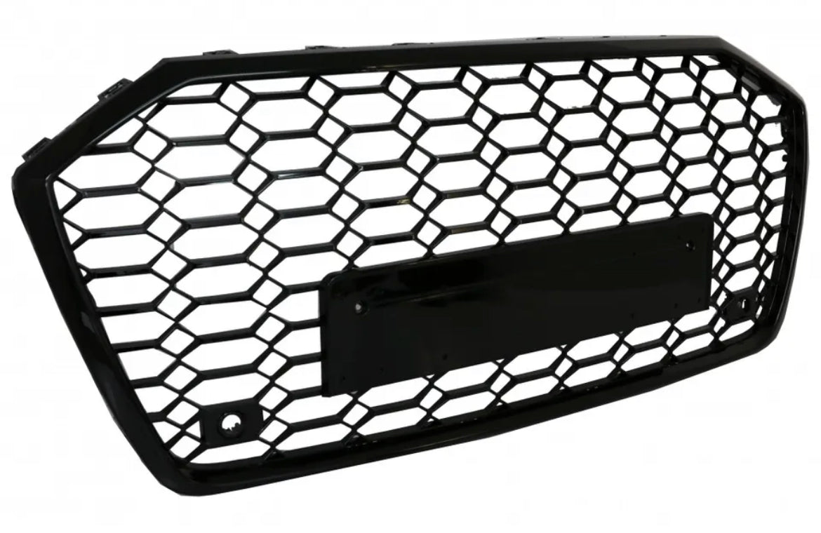 A6 - C8: Gloss Black Badgeless Quattro Honeycomb Style Grill 18-22