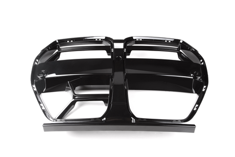 Black car grille positioned horizontally, with two distinct parallel openings, placed against a plain white background.