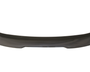 A sleek, black car spoiler with a curved design rests against a plain white background, emphasizing its aerodynamic shape and glossy finish.