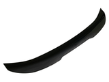 A sleek, curved black car spoiler sits angled against a white background, its shiny surface reflecting light subtly.