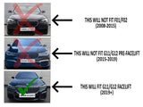 Three images of BMW car fronts are labeled 