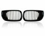 Two black car kidney grilles with vertical slats are shown against a plain white background, reflecting slightly underneath, suggesting a glossy surface.