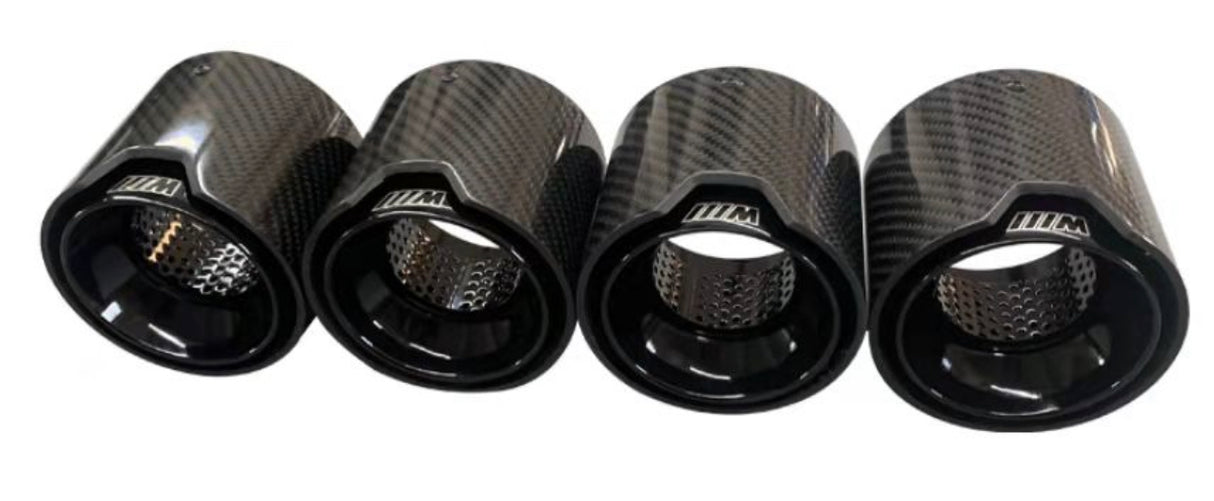 M3 - G80: Carbon Fibre Gloss Black M Performance Style Exhaust Tips 21+