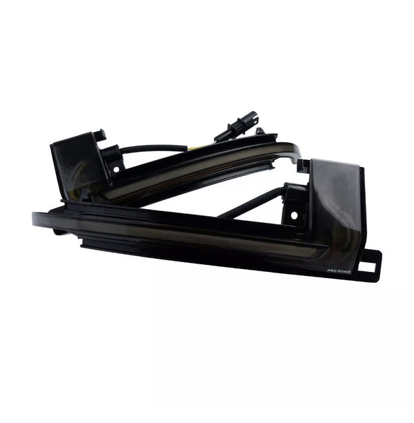 A pair of sleek, black LED car lights is arranged against a white background, featuring connecting wires and labeled "ANG RONG" in the corner.