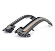 Two sleek, black car side mirror LED strips sit angled, designed to enhance visibility, placed against a plain white background.