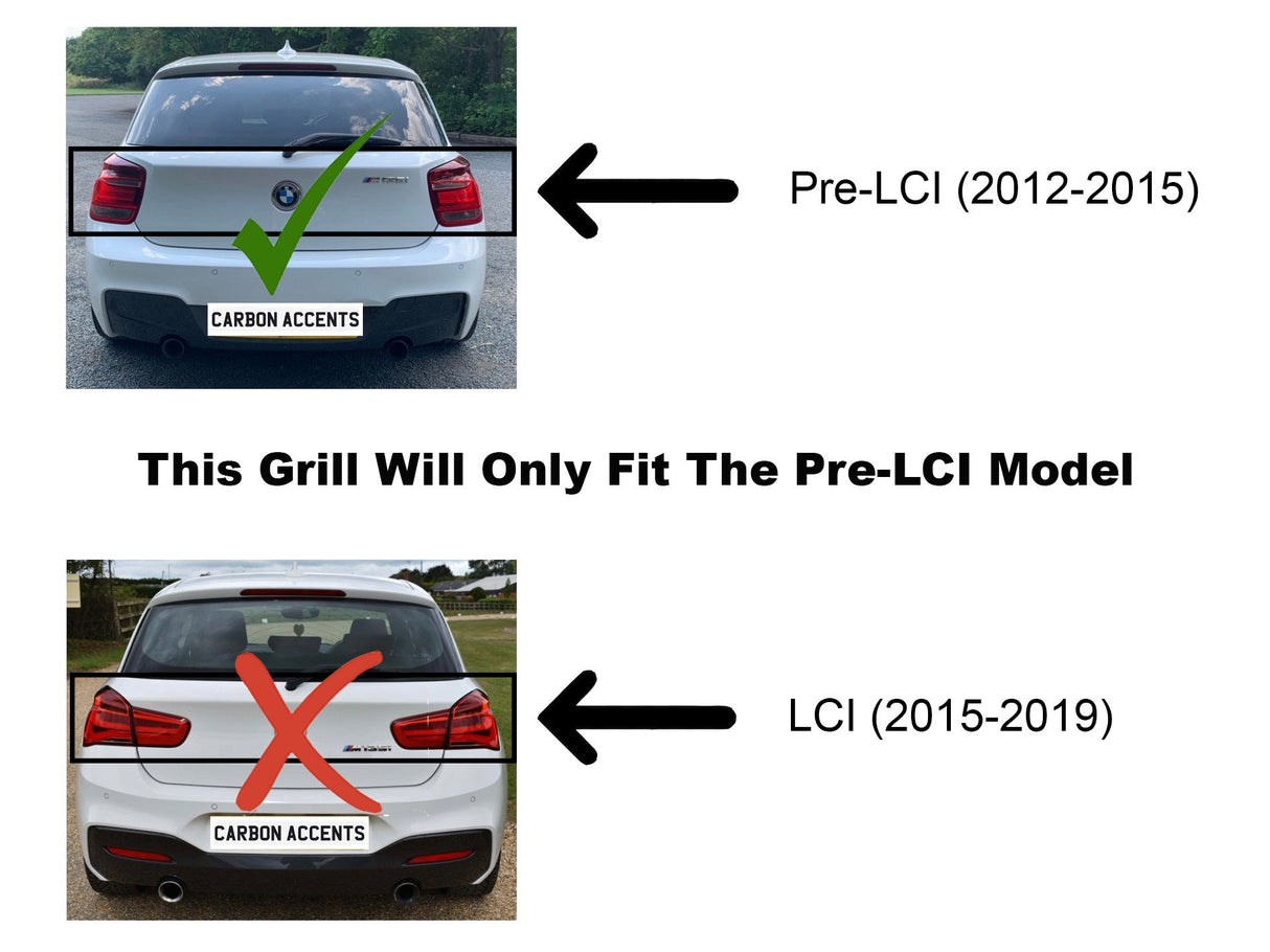 1 Series - F20/F21 PRE-LCI: Gloss Black Grill Single Slate 2011-2015 - Carbon Accents